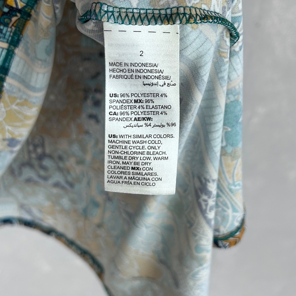 Chicos tunic top size 2 Large blue patchwork 3/4 sleeve stretch knit - Picture 11 of 12
